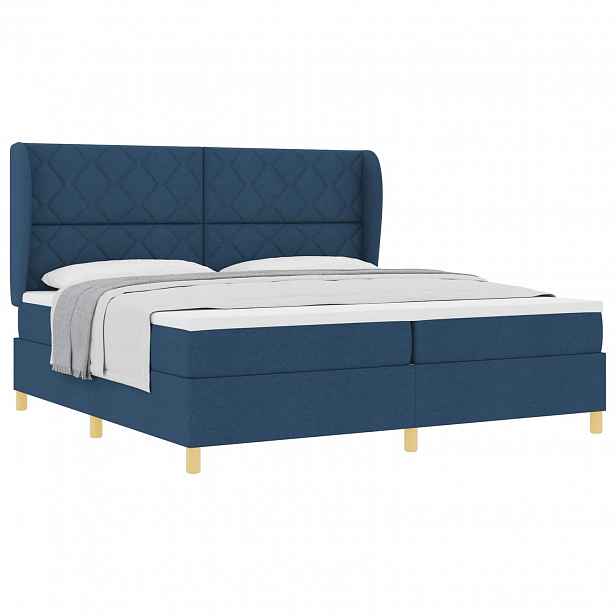 vidaXL Postel s boxspringem s čelo Modrá 200 x 200 cm textil