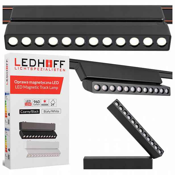 Led reflektorová lampa pro magnetickou lištu 12W Černá 4000K, nastavitelné svítidlo