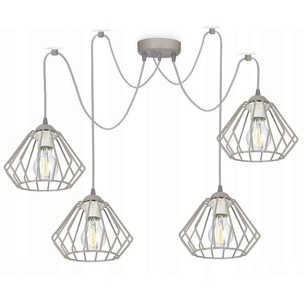 Lustr závěsné stropní svítidlo Pavouk Drátěný Wire 4 Šedá lustrová lampa