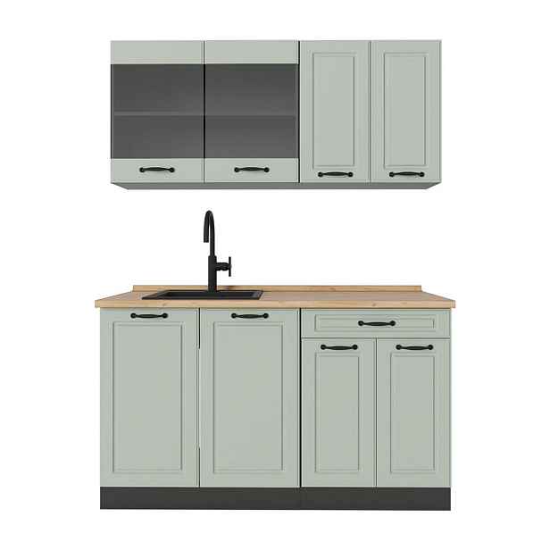 Vicco JEDNOTKOVÁ KUCHYNĚ R-Line, Mint venkovský dům/Antracit, 140 cm pracovná doska Dub Goldkraft