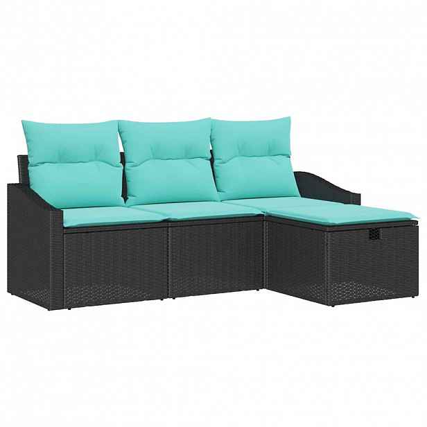 vidaXL Set pohovek 4 ks Černá Poly ratan