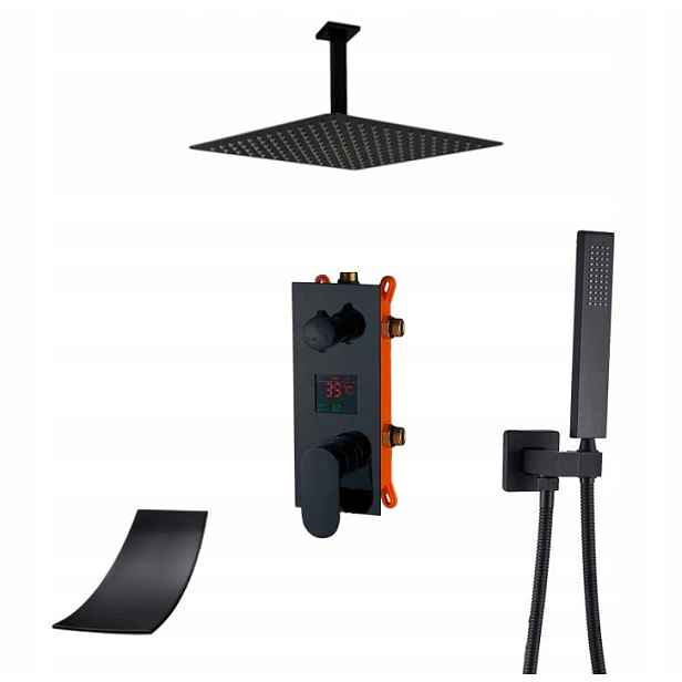 Podomítkový Set Vodopádový Displej Černý Mat 25 CM