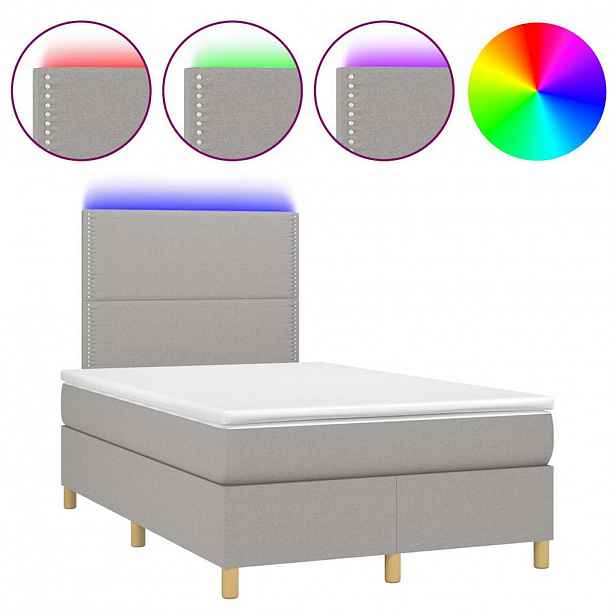 vidaXL Box spring postel s matrací a LED světle šedá 120x190 cm textil