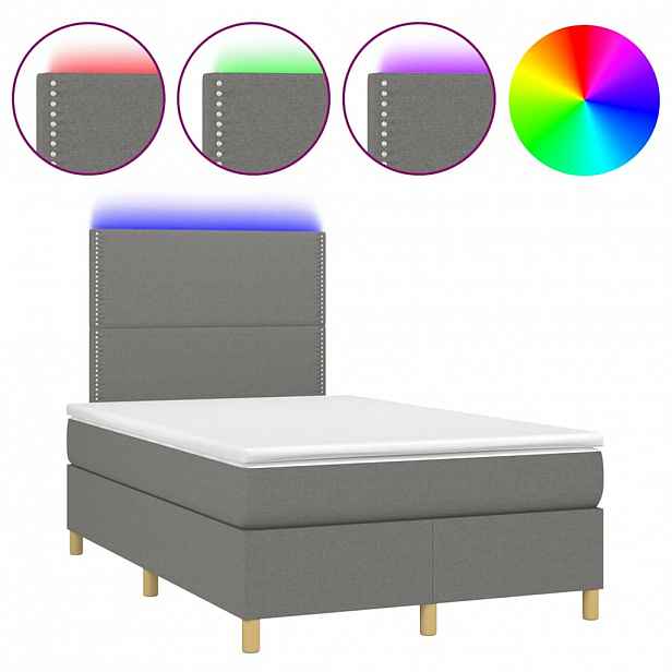 vidaXL Box spring postel s matrací a LED tmavě šedá 120x190 cm textil