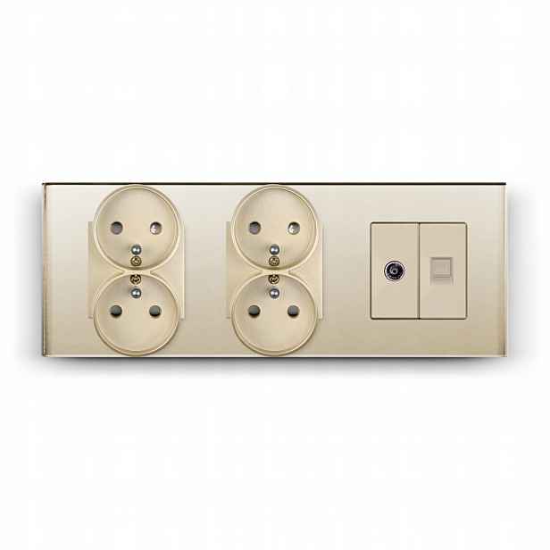 Elektrická Zásuvka Skleněná Trojitá 3F 229 mm Tv Anténa Internet RJ45 CAT5e