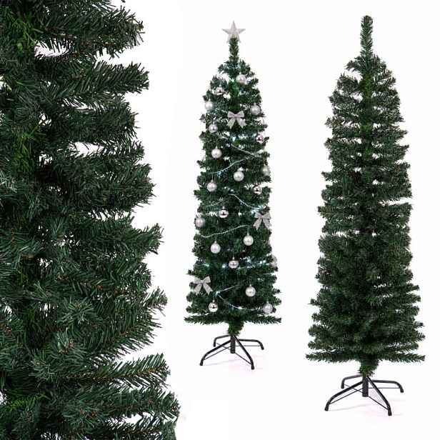 Umělý Vánoční Stromeček Slim, Úzký, Kuželovitý, Zelený, Kovový Stojan, Vánoce, 150 CM