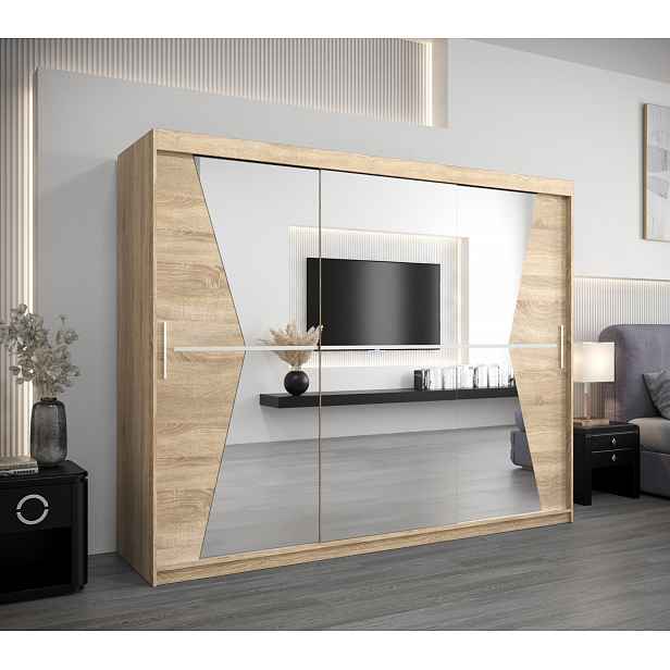 Skříň s posuvnými dveřmi MILANA - šířka 250 cm, dub sonoma