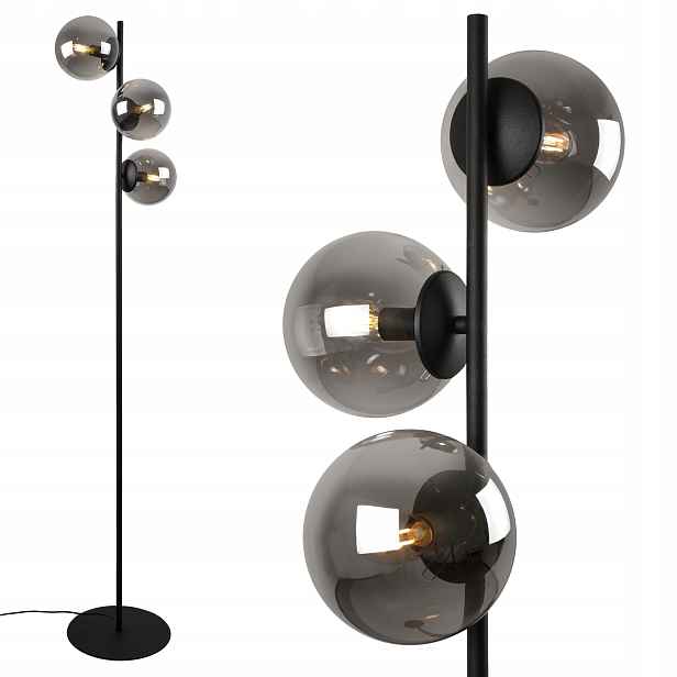 Stojací Lampa Podlahová Černá Grafitová, Skleněná Koule, 3XE14 Loft