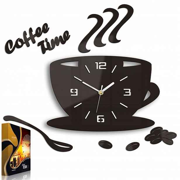 Nástěnné hodiny ve tvaru šálku Coffe Time 3D Wenge Kulatý Křemenné