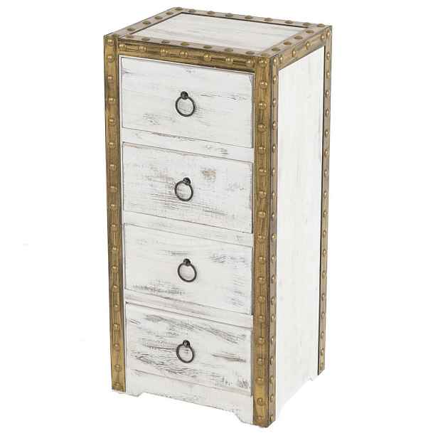 MCW KOMODA 4 ZÁSUVKY SHABBY-LOOK Krémově bílá