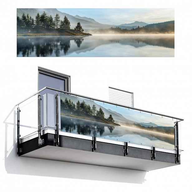 MuchoWow BALKONOVÁ ZÁSTĚNA Jezero - Mlha - Hory - Krajina 300x95 cm