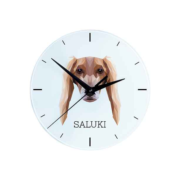 Perský chrt, skleněný závěsný nástěnný hodinový stroj Saluki s geometrickým psem