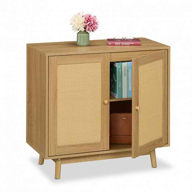 Relaxdays KOMODA Přírodní ratanový vzhled 2 dvířka MDF