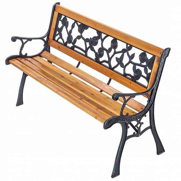 Zahradní Lavička Dřevěná Parková Lavička S Opěradlem Litinová 127 cm Terasa