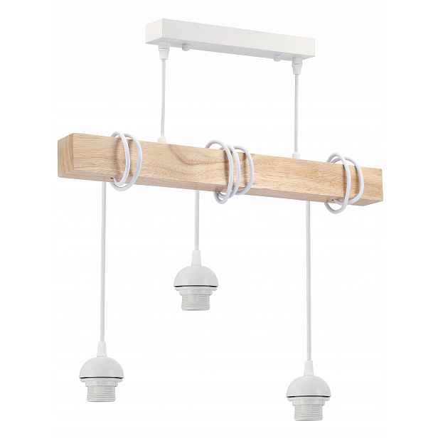 Závěsná Led lampa Bílá 3xE27 Lustr Dřevo Nastavitelná na stínítko