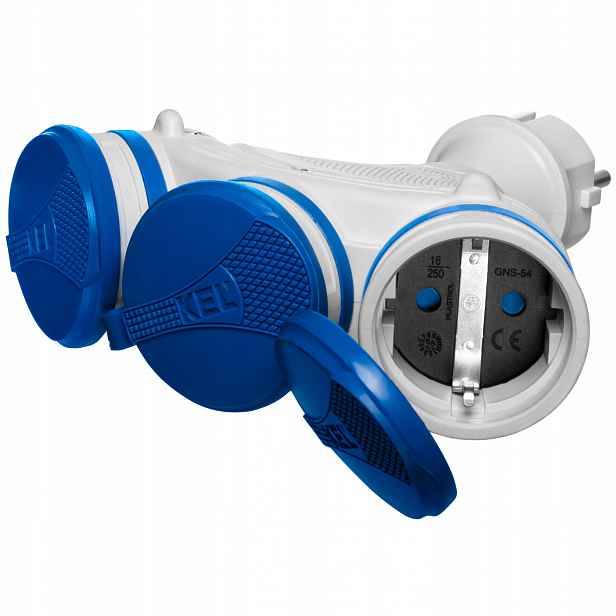 Rozbočka šedo-modrý R-X3/44S IP44 3×2P+Z 16A 250V Schuko