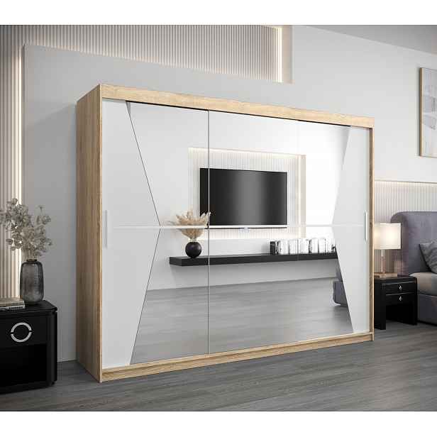 Skříň s posuvnými dveřmi MILANA - šířka 250 cm, dub sonoma / bílá