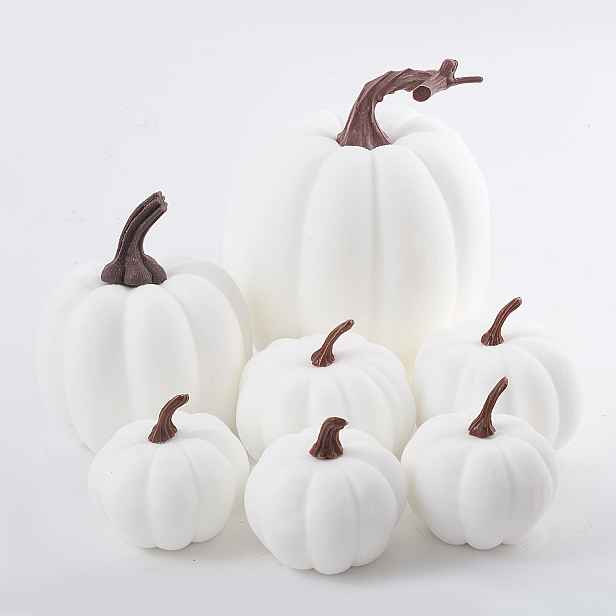 TEMU Dýňová dekorace - Bílé umělé dýně - Sada 7 ks pěnových dýní pro podzim, Halloween, Den díkůvzdání, sklizeň, sváteční DIY dekorace pro domácí