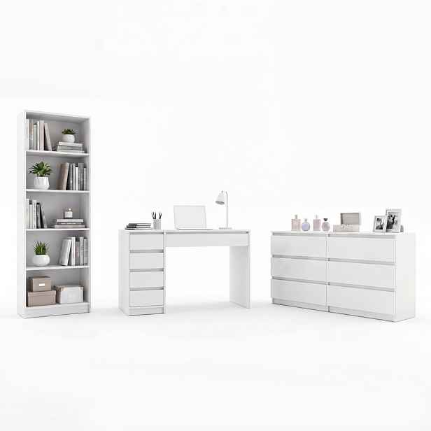 TP Living Sestava psacího stolu Arto, komody Malwa M6 a knihovny R60 bílá