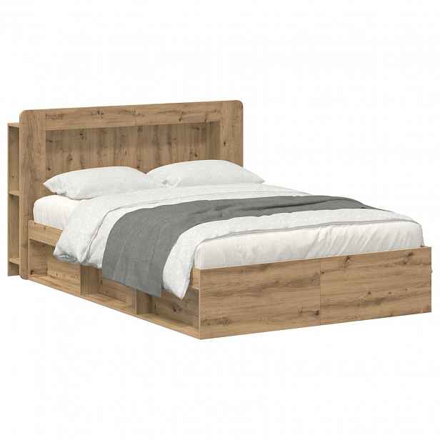 vidaXL Rám postele s úložným prostorem s čelo Dub artisan 140 x 190 cm