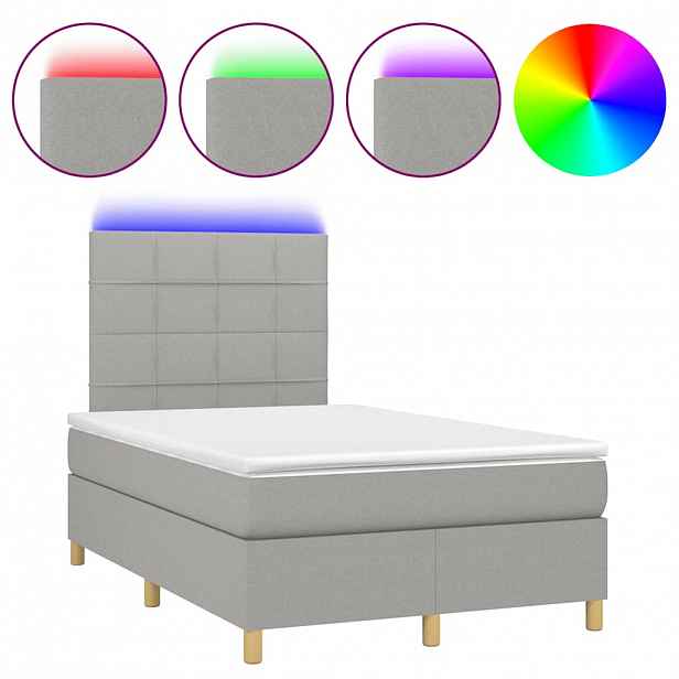 vidaXL Box spring postel s matrací a LED světle šedá 120x190 cm textil