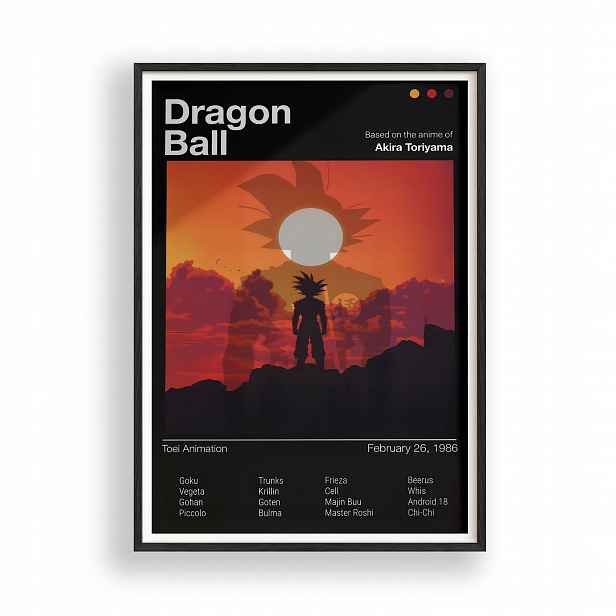 Obraz Dragon Ball Goku Silueta Plakát Rámeček Dřevěný Černý 30x42 cm