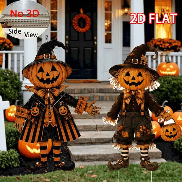 TEMU 2D plochý - 【2D plochý】 2D plochý - [2D plochý] 2D plochý, [2D plochý] 2 ks 2D PLOCHÝ Halloweenská dýně strašák venkovní zahradní kolík cedule,