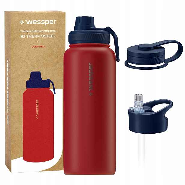 Velká termoláhev Wessper B3 Thermosteel ocelová termoska 3 náustky 1 l
