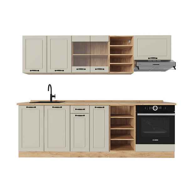 Vicco KUCHYŇSKÝ KOUT R-Line, Písečná venkovský dům/Zlatý mocný dub, 240 cm pracovná doska Dub Goldkraft