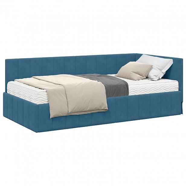 vidaXL Rohový rám postele s matrací 2 ks Modrá 100 x 200 cm samet