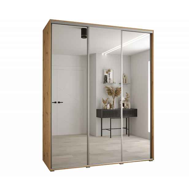 Šatní skříň YVONA 2 - 200/60 cm, dub artisan / stříbrná