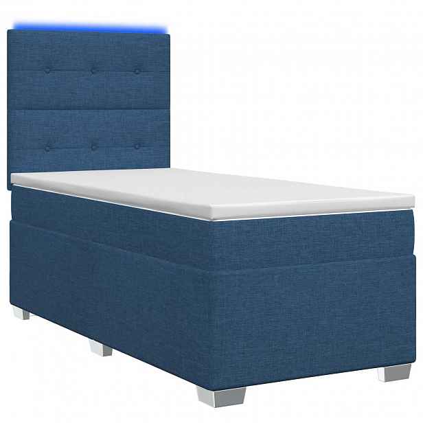 vidaXL Postel boxspring s matrací s LED pásky Modrá 90 x 200 cm Textil