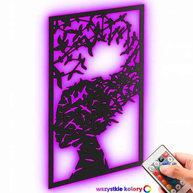 Dřevěný obraz 3D panel Dívka ve stylu loftu Nástěnná Noční Lampa Led