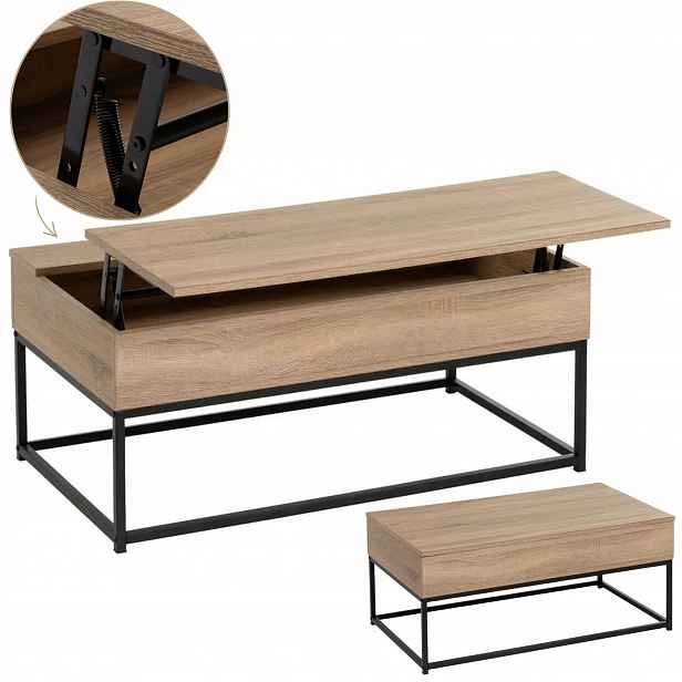 Kávový stolek se zvedací deskou 100x55x40 cm hnědý stůl do obývacího pokoje loft