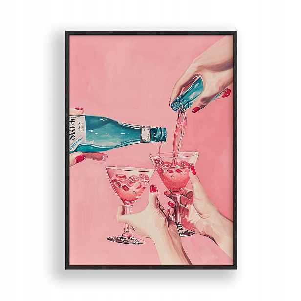 Obraz Růžové koktejly Plakát Rámeček Dřevěný Černý 30x42 cm
