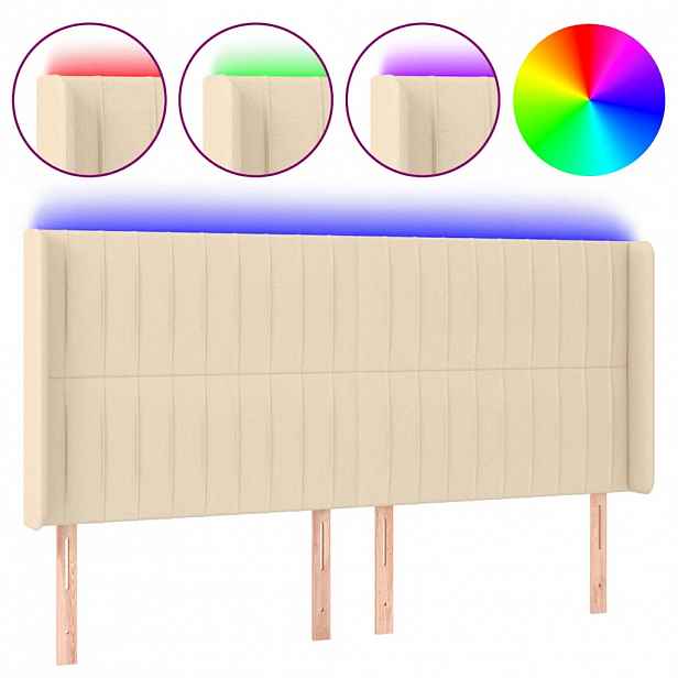 vidaXL Čelo postele s LED krémové 163 x 16 x 118/128 cm textil