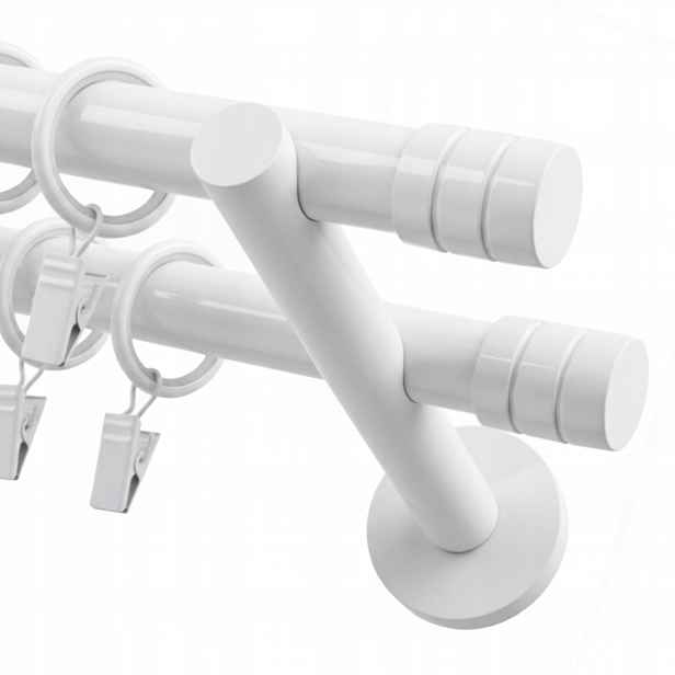 Dvojitá Garnýž nástěnný Karniš Kovový 19 19 mm Bílý Fréz 280 cm Tichá kolečka