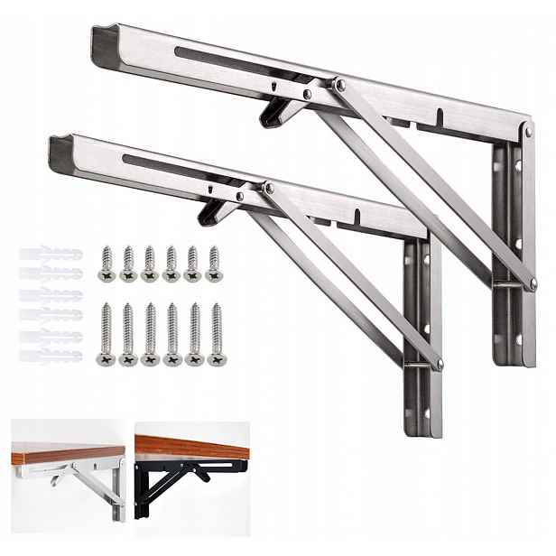 Set 2x Skládací Úhelník Pod Poličku Stůl Deska 400×170 mm do 150 kg