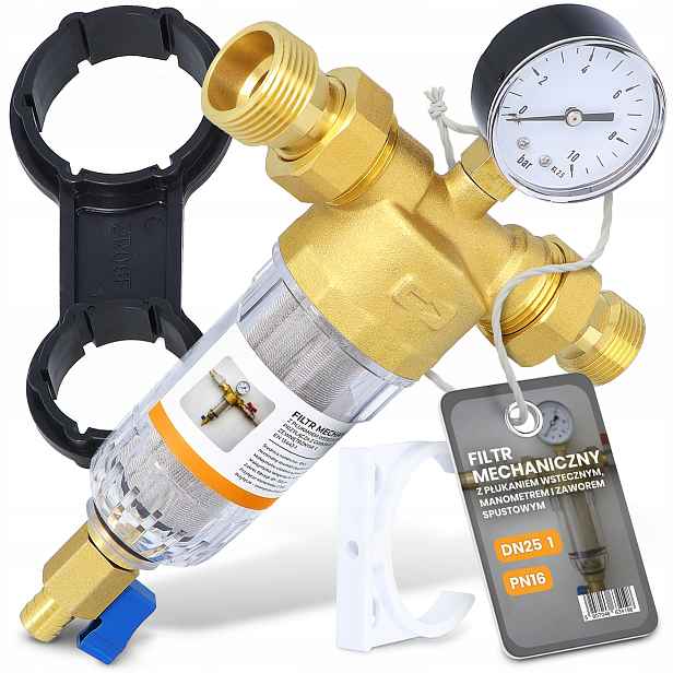 Filtr Vody 1 Osadní předfiltr Manometrem Mosazný Mechanický PN16 A9-T