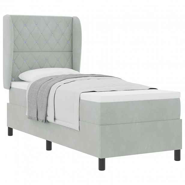vidaXL Postel s boxspringem s čelo Světle šedá 200 x 80 cm samet