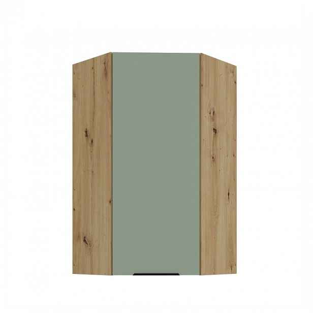 Vysoká horní rohová skříňka LUNARA 1 - 60x60 cm, zelená / dub artisan