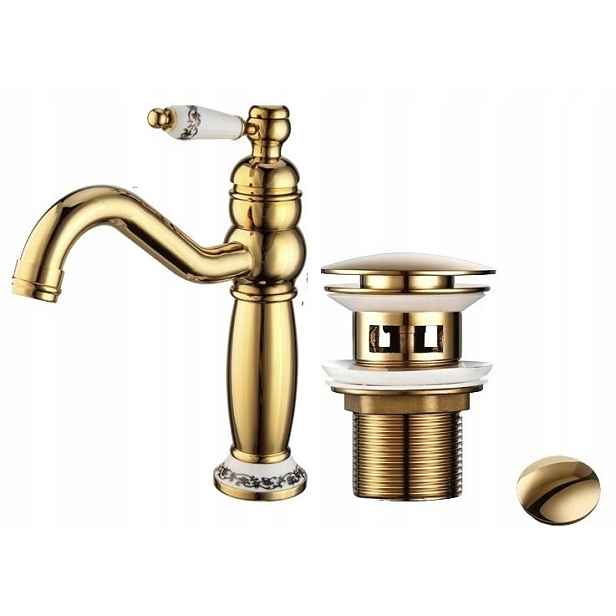 Umyvadlová baterie Retro Gold zátka Klik Klak