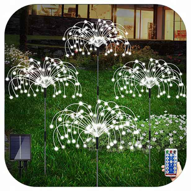 4ks Solární Zahradní Lampičky Pampeliška Stromek Ohňostroj Ozdoba 480 Led