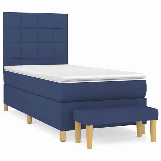 vidaXL Box spring postel s matrací modrá 100 x 200 cm textil