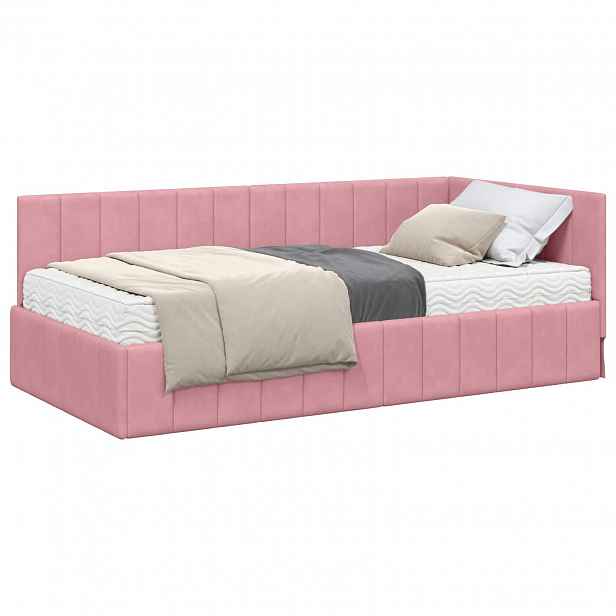 vidaXL Rohový rám postele s matrací 2 ks Růžová 100 x 200 cm samet