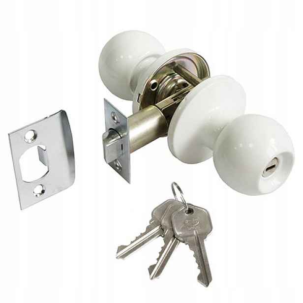Knoflík se zámkem pro vchodové dveře Bílá Mosazná Dveře 35-45 mm