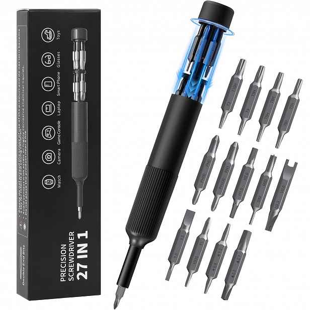 TEMU Sada 27 v 1 precizních šroubováků Multi Bit Malý šroubovák Magnetická mini sada šroubováků Perová ruční sada nářadí pro opravy brýlí, hodinek,