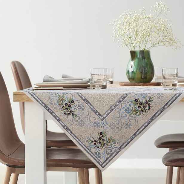 Ubrus 140x180 Cho přírodní olivové ornamenty gobelínový