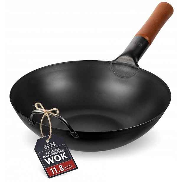 Yosukata Wok 30 cm ocel ploché dno indukce plyn stir-fry