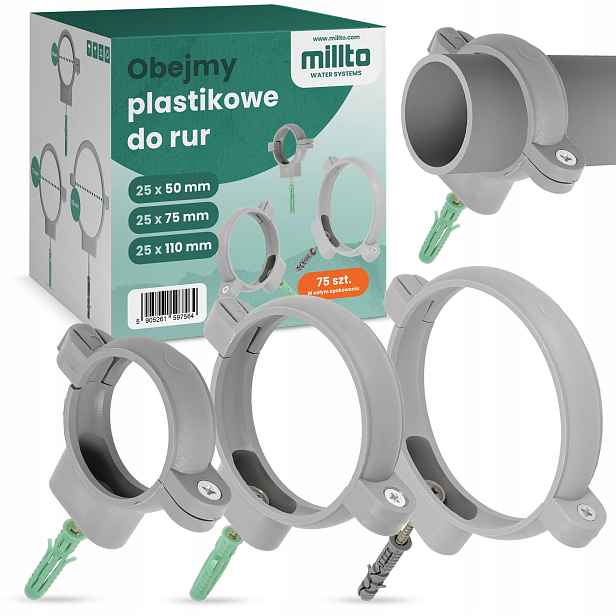 3x25ks Objímka Plastová rukojeť trubek 50/70/110mm